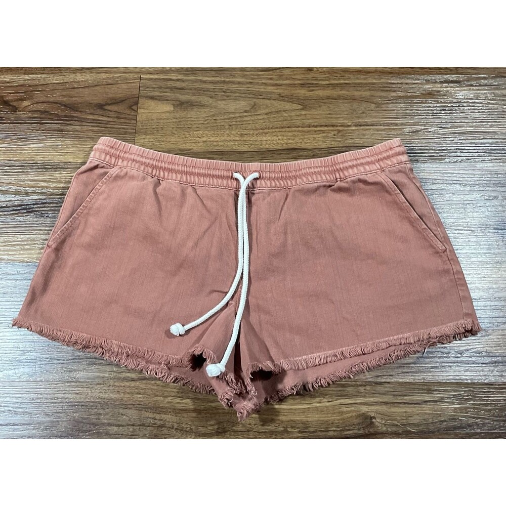 Aerie Rust Brown Elastic Waist Raw Hem Drawstring Pull On Shorts Size Large